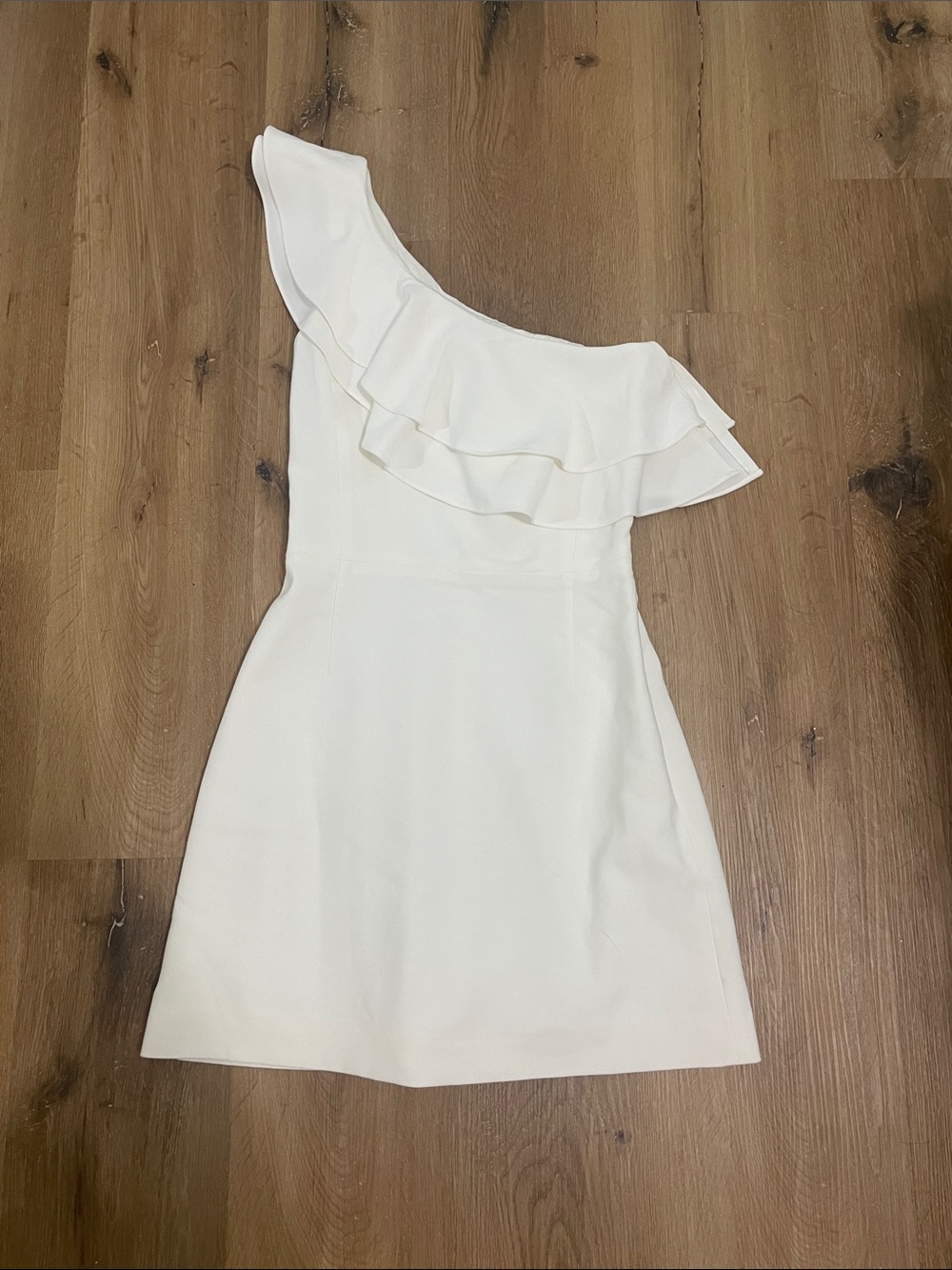 French Connection One-Shoulder White Ruffle Mini Dress